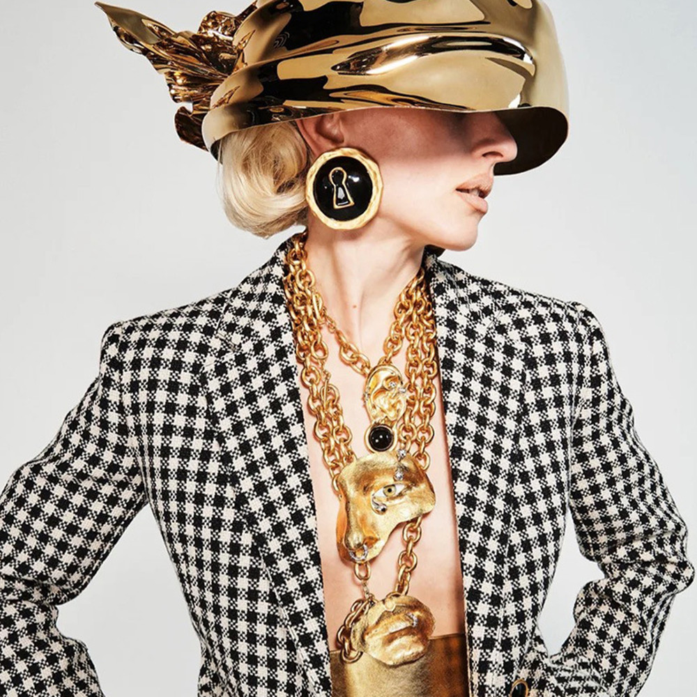 Vintage Fashion Collection - Abartılı Siyah Emaye Alaşım Yuvarlak Saplama